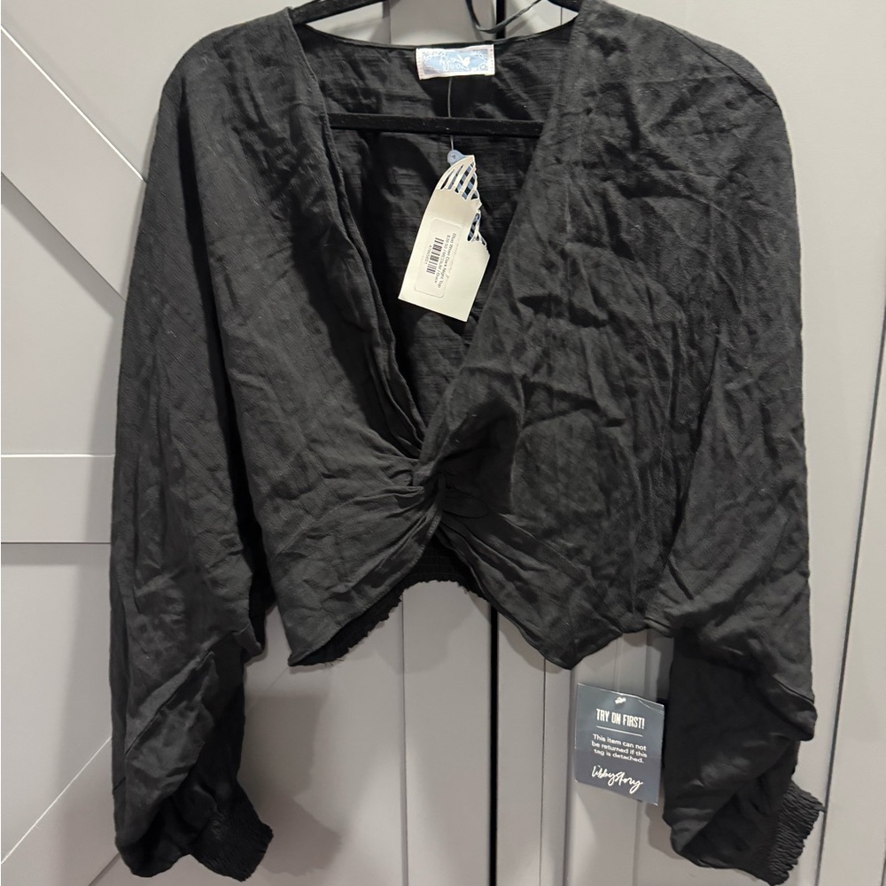 Black Women's Top -twist front perfect to throw over bathing suit this summer!